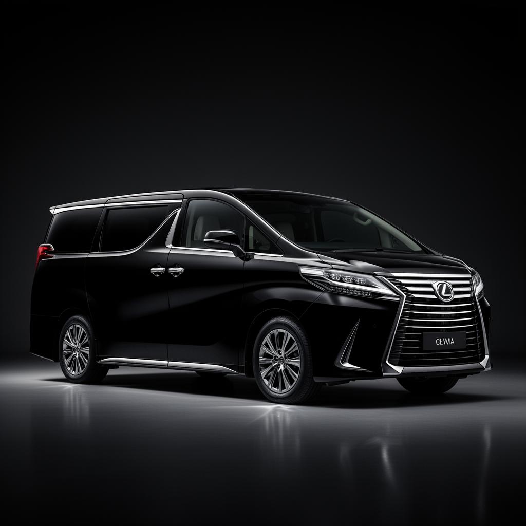 Black Lexus LM luxury minivan in studio lighting