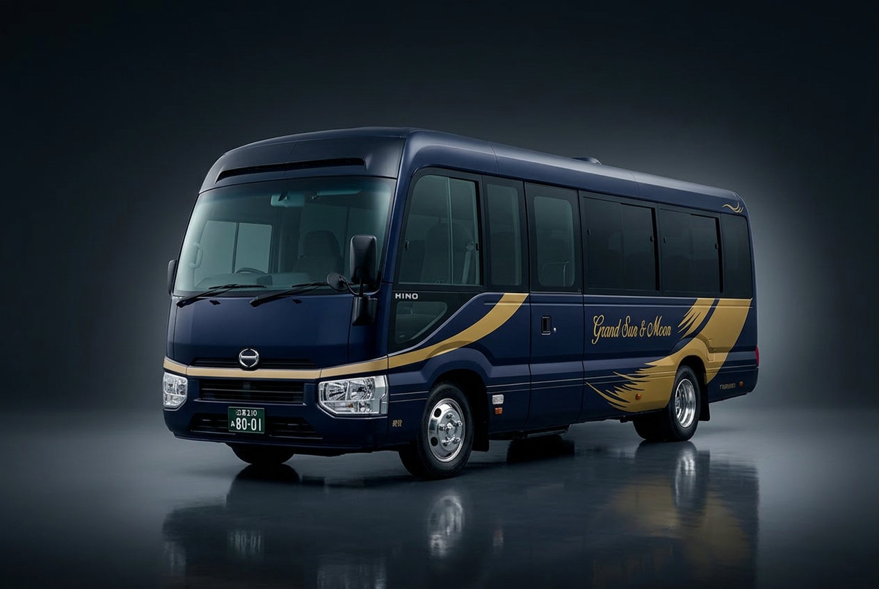 Black luxury microbus in studio lighting